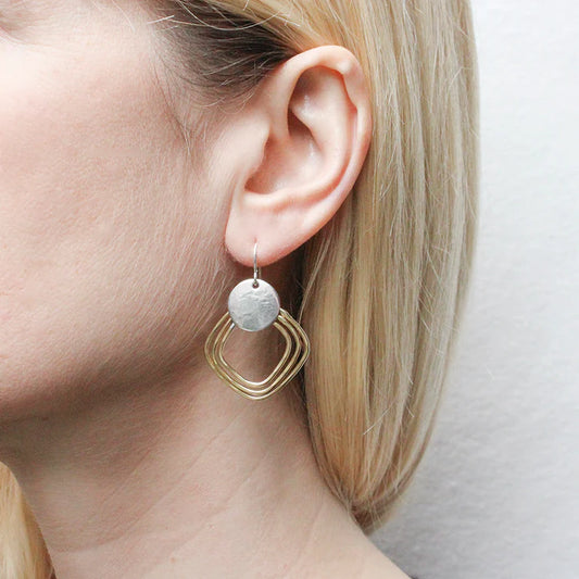 Large Disc with Hammered Square Rings Wire Earrings