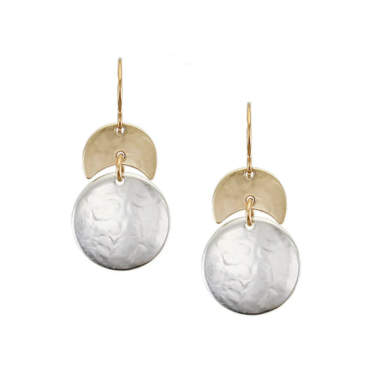 Small Crescent and Disc Wire Earrings