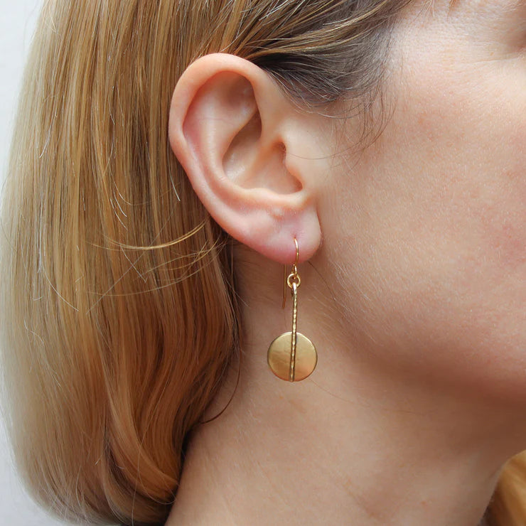 Small Medallion Drop Wire Earrings