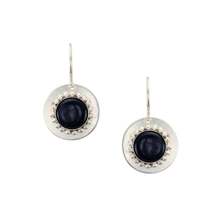 Small Black Disc Wire Earrings