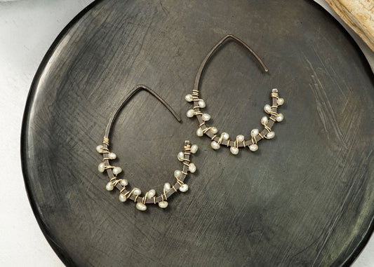 Pearl Sterling Silver Dewdrop Hoops