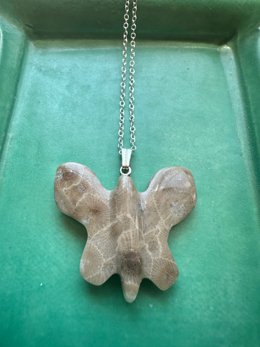 Petoskey Stone Butterfly Necklace