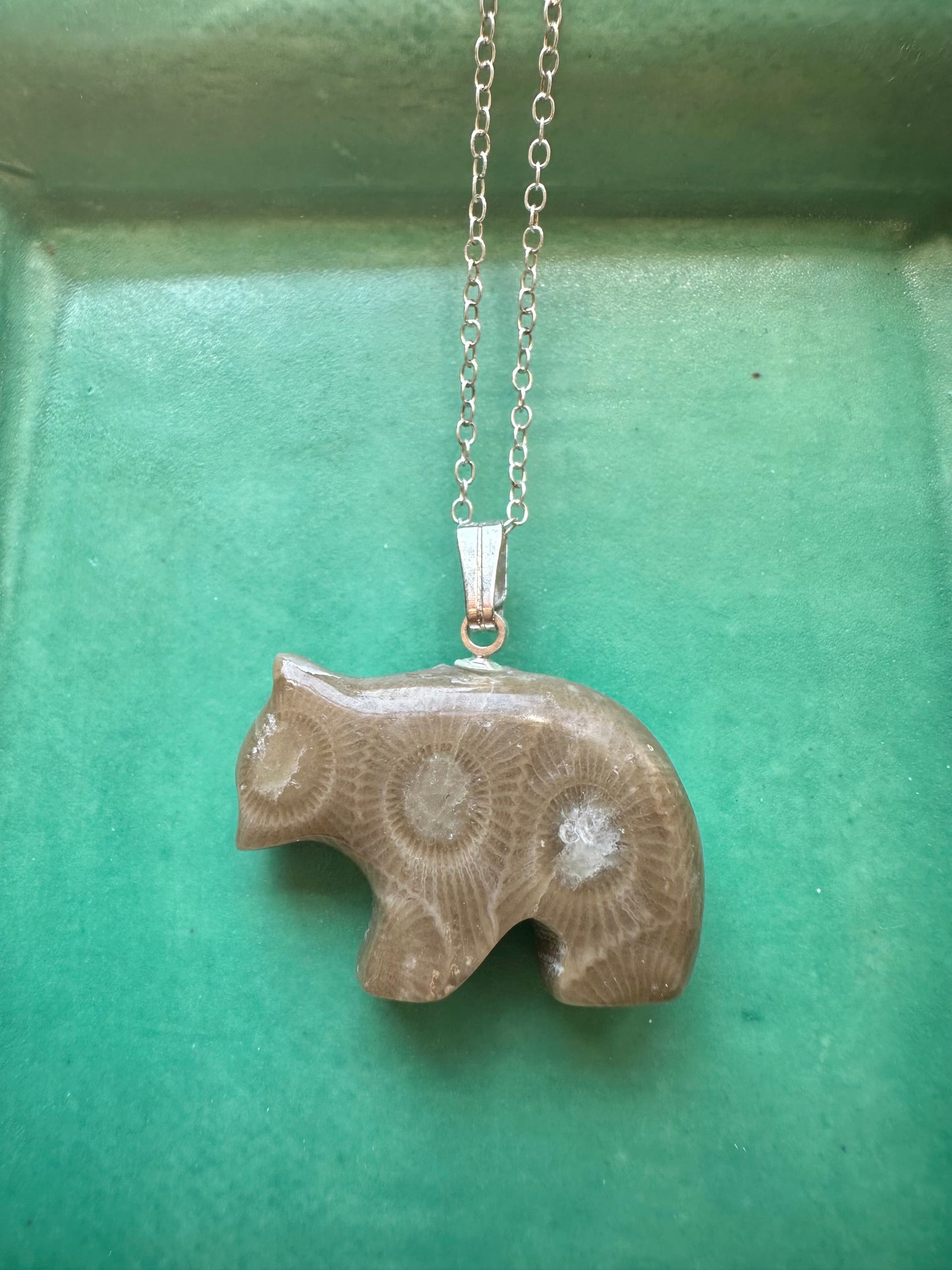 Petoskey Stone Bear Pendant Necklace