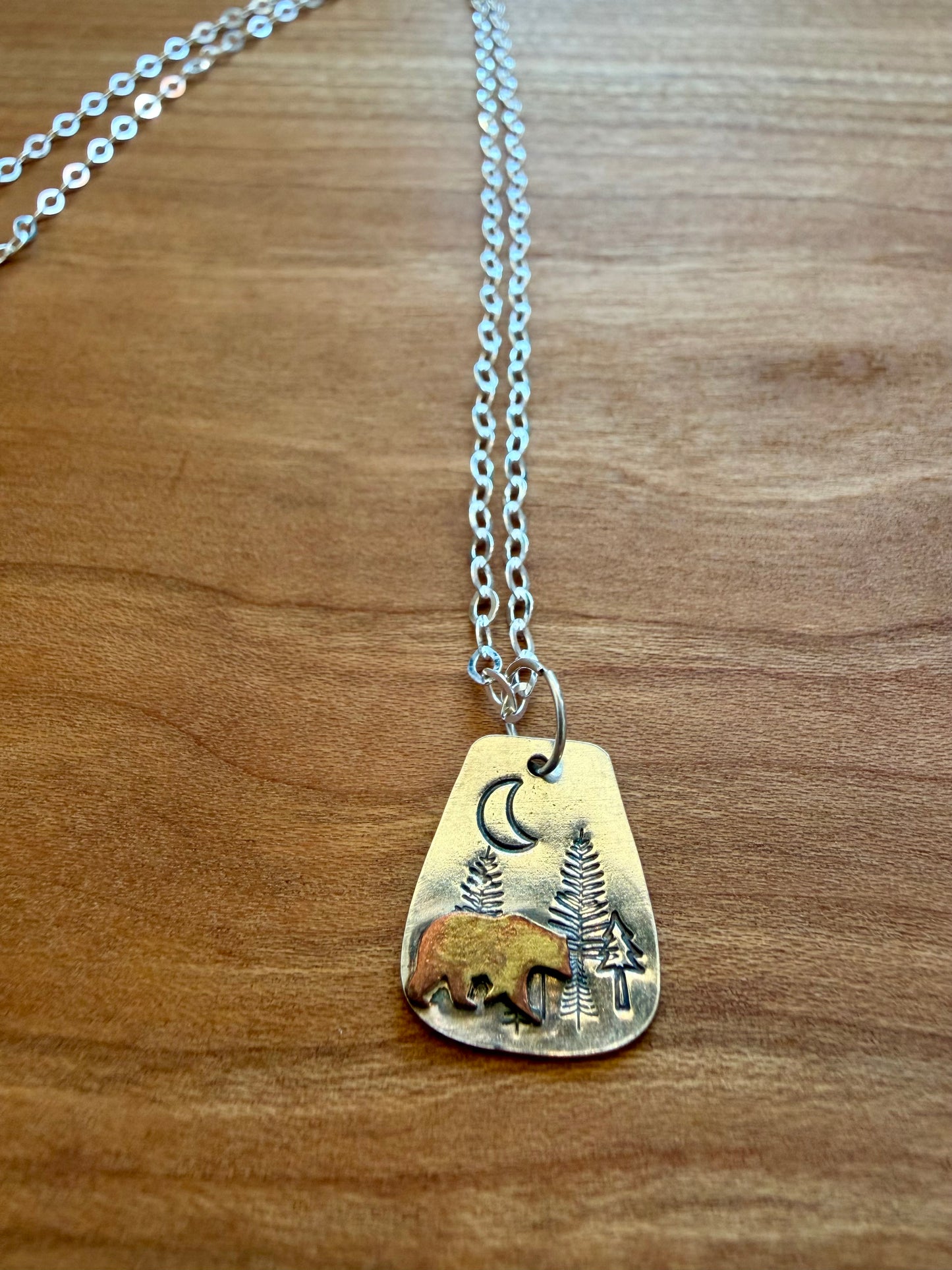 Bear in Woods Stamped Necklace