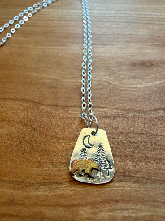Bear in Woods Stamped Necklace