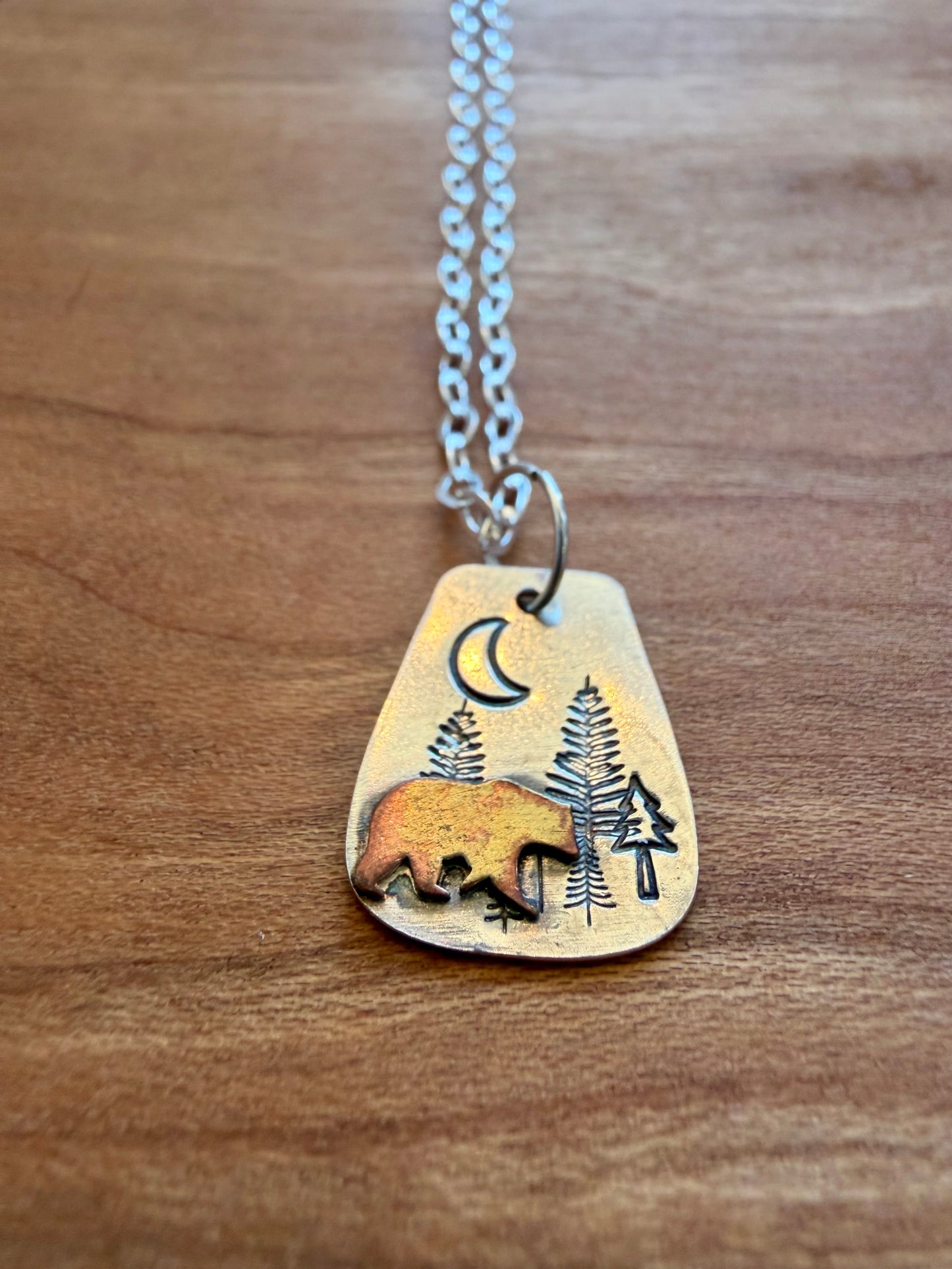 Bear in Woods Stamped Necklace
