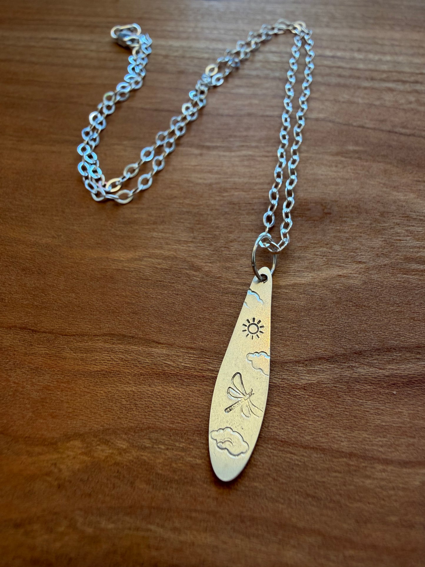 Sterling Silver Dragonfly Stamped Necklace