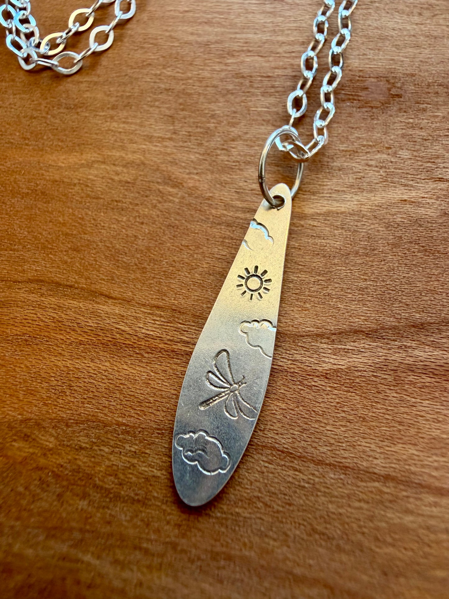 Sterling Silver Dragonfly Stamped Necklace