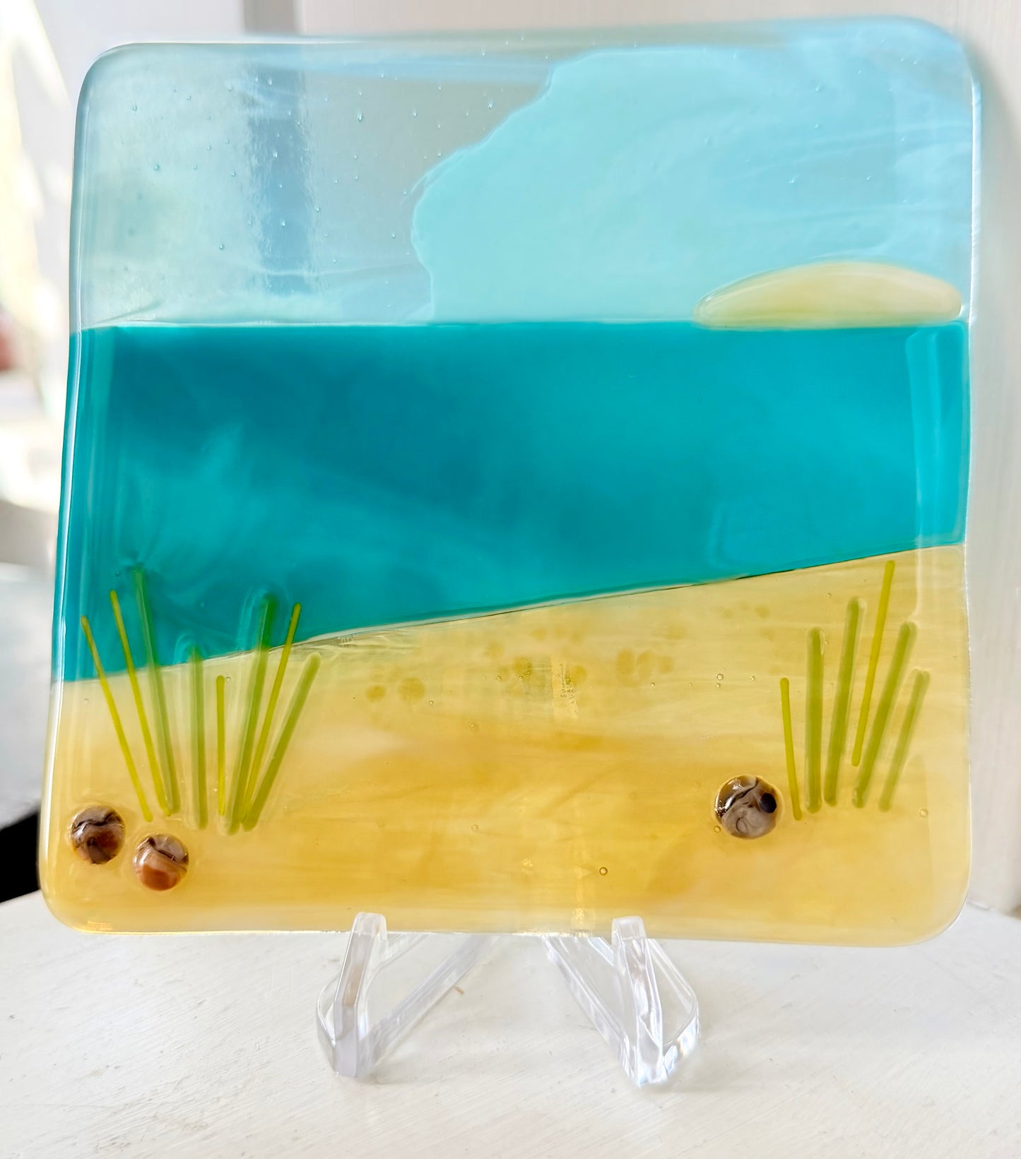 Fused Glass Lake Tile w/ Stand - Various Styles