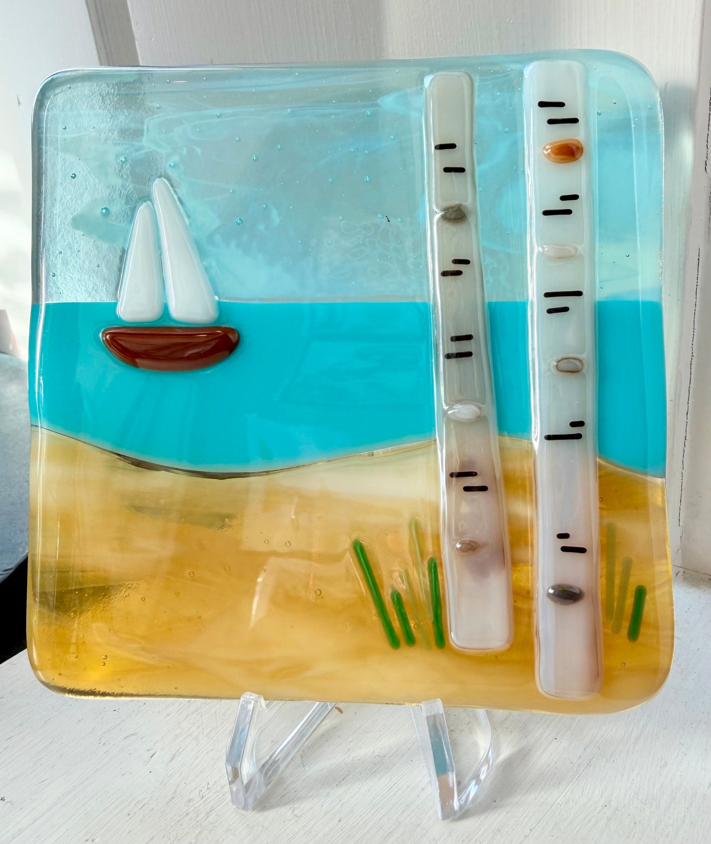 Fused Glass Lake Tile w/ Stand - Various Styles