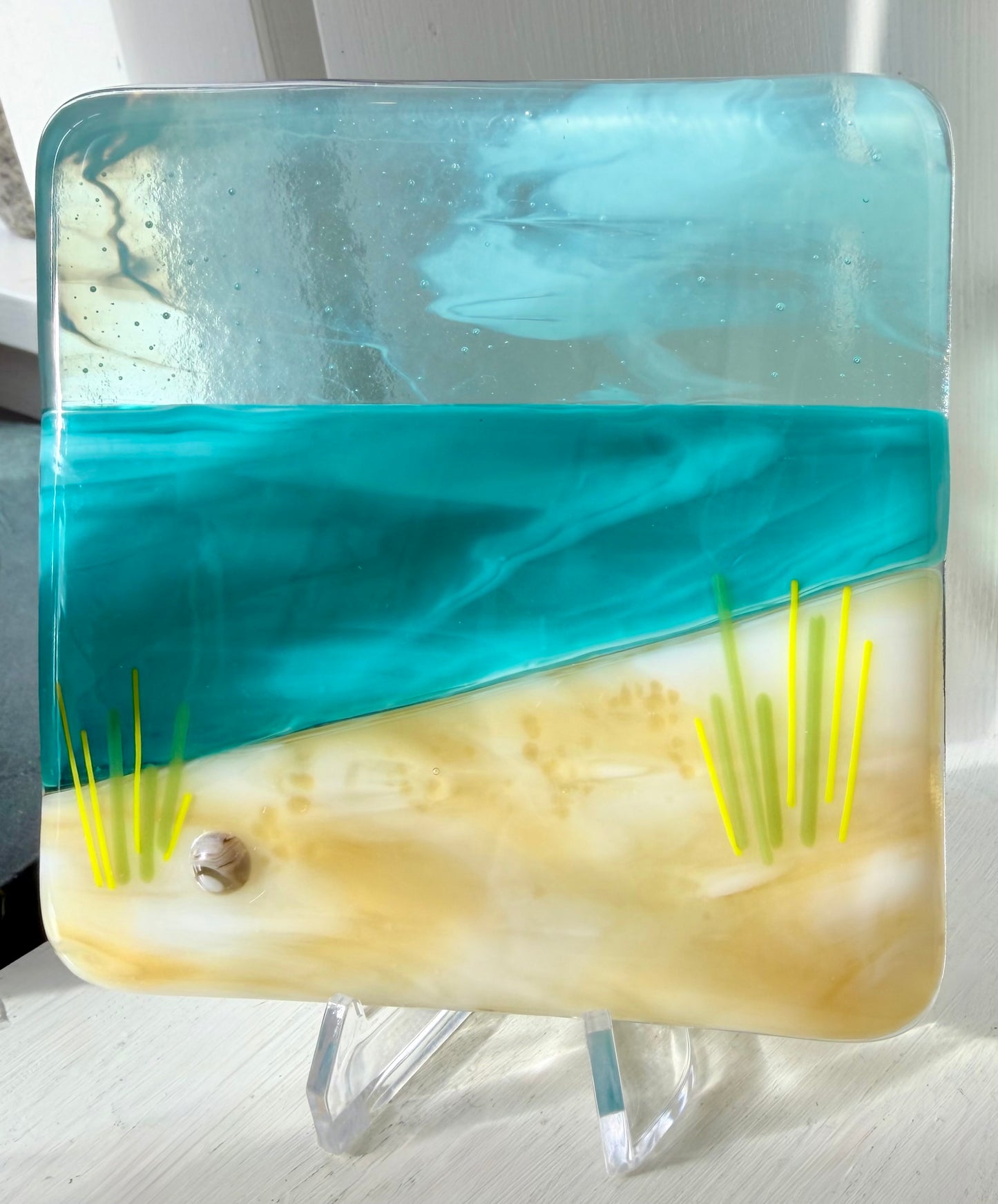 Fused Glass Lake Tile w/ Stand - Various Styles