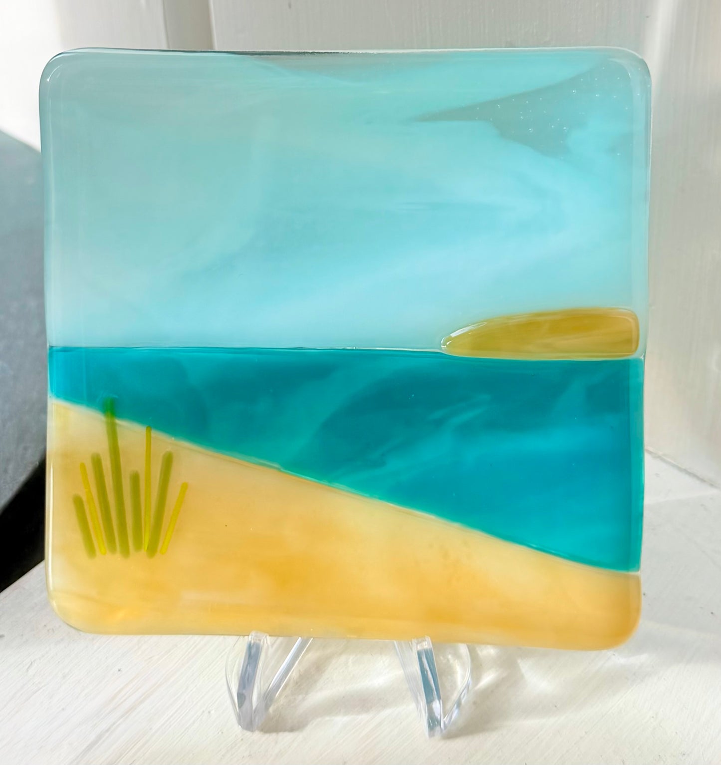 Fused Glass Lake Tile w/ Stand - Various Styles