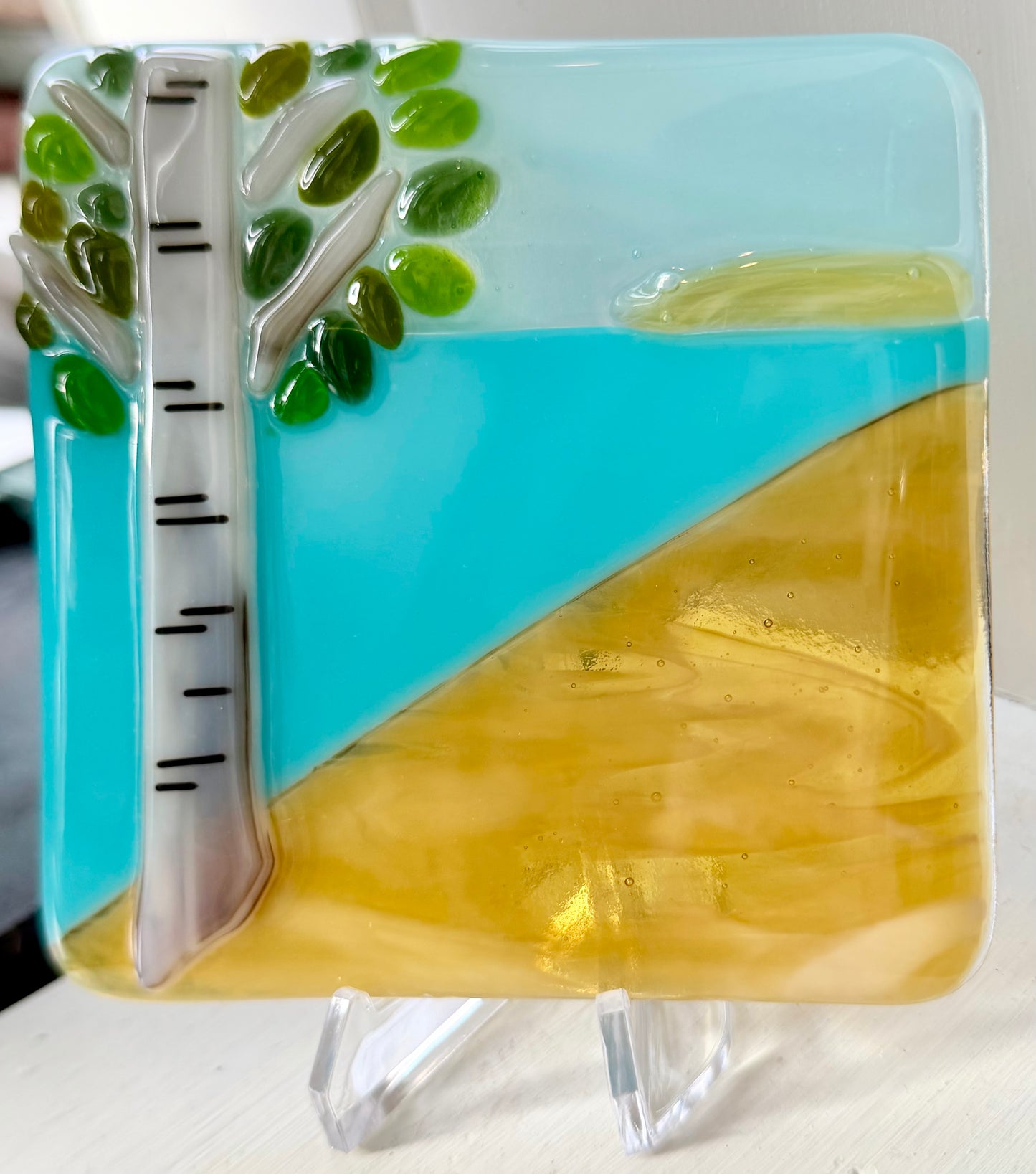 Fused Glass Lake Tile w/ Stand - Various Styles