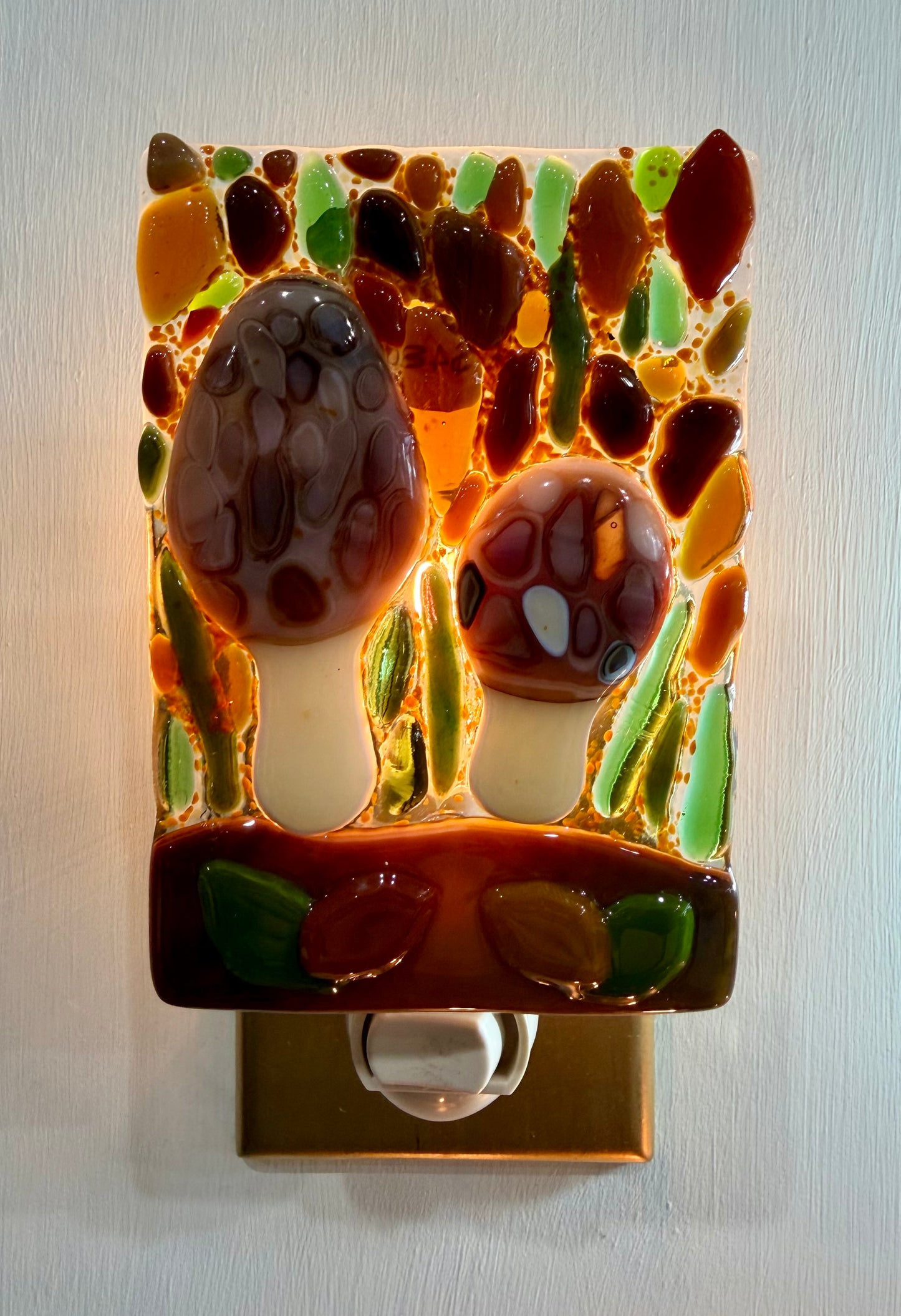 Morel Mushroom Fused Glass Nightlight