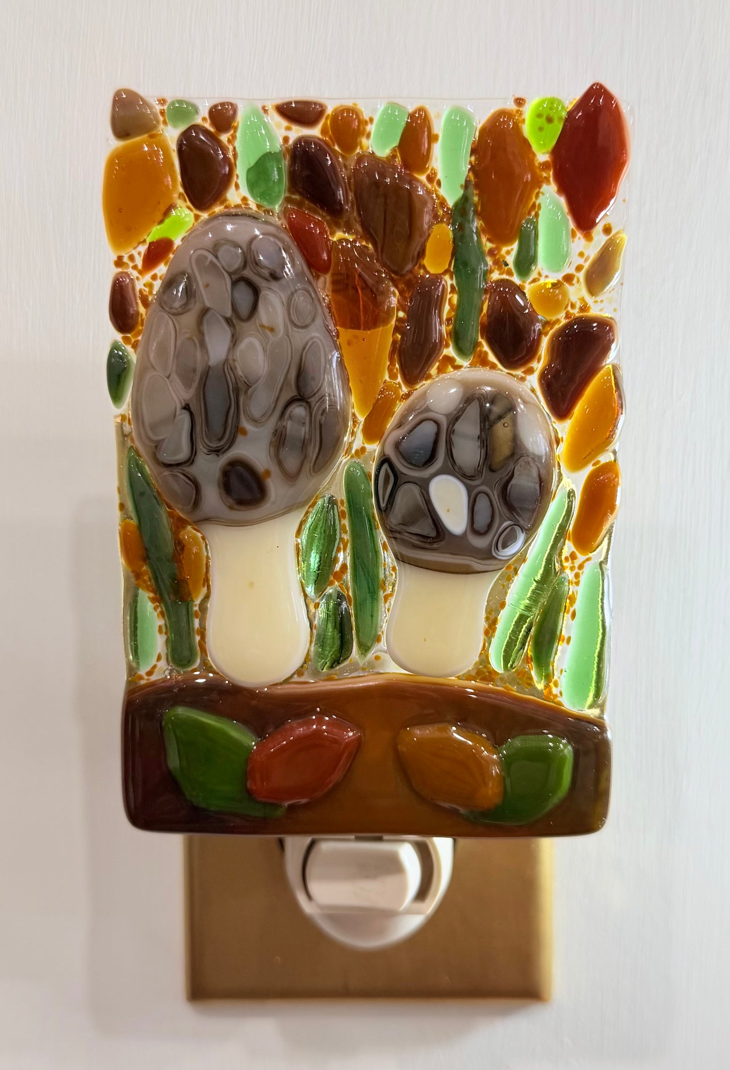 Morel Mushroom Fused Glass Nightlight