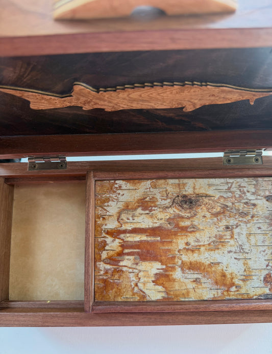 Black Walnut Jewelry Box w/ Birch Bark Tray