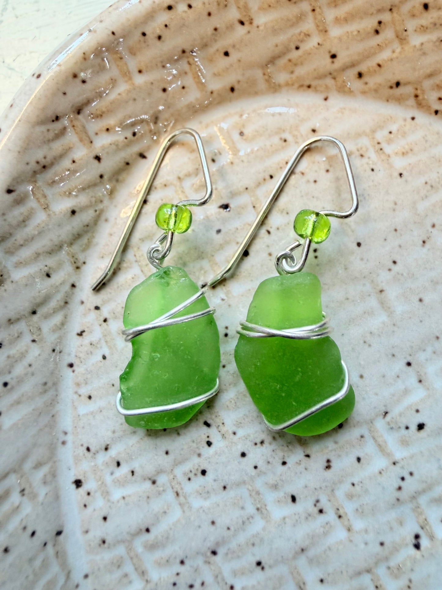 Michigan Beach Glass Earrings - Lime Green