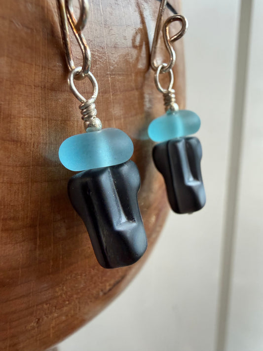 Beach Glass and Abstract Bead Earrings