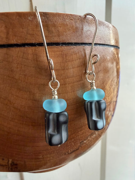 Beach Glass and Abstract Bead Earrings