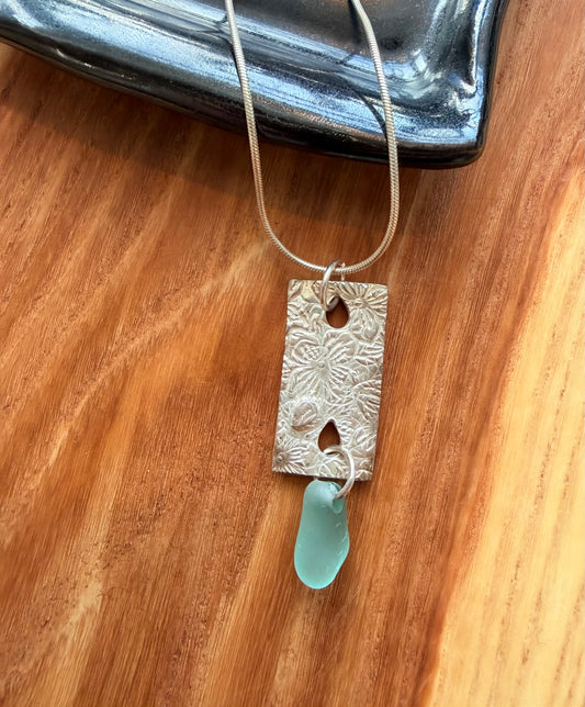 Single Beach Glass Bead on Sterling Pendant Silver Chain Necklace