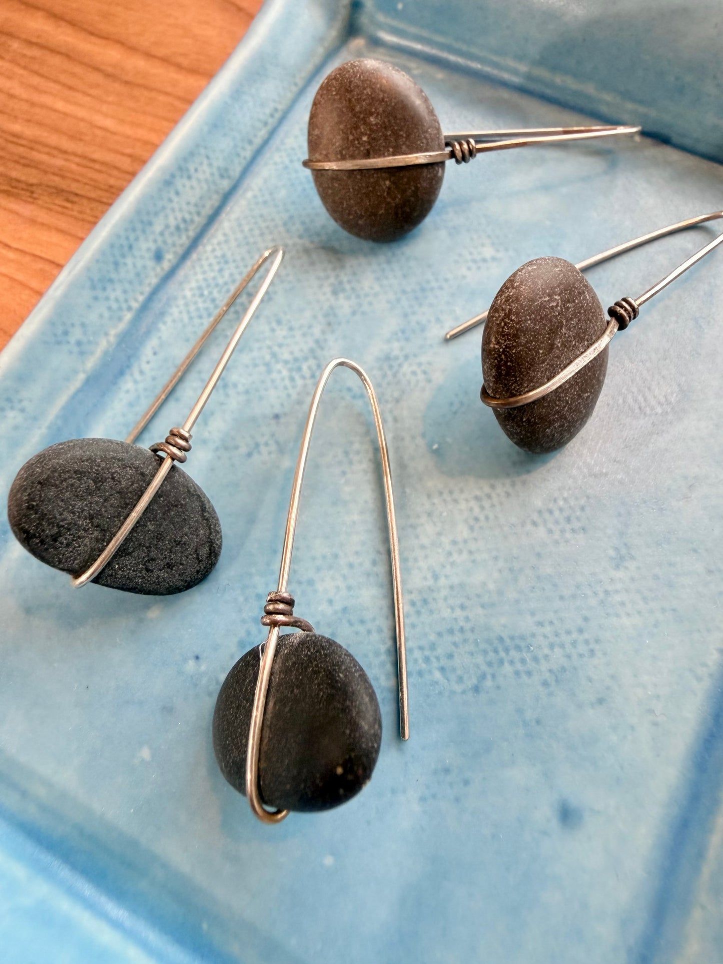Simple Wrap Beach Stone Earrings (Various)