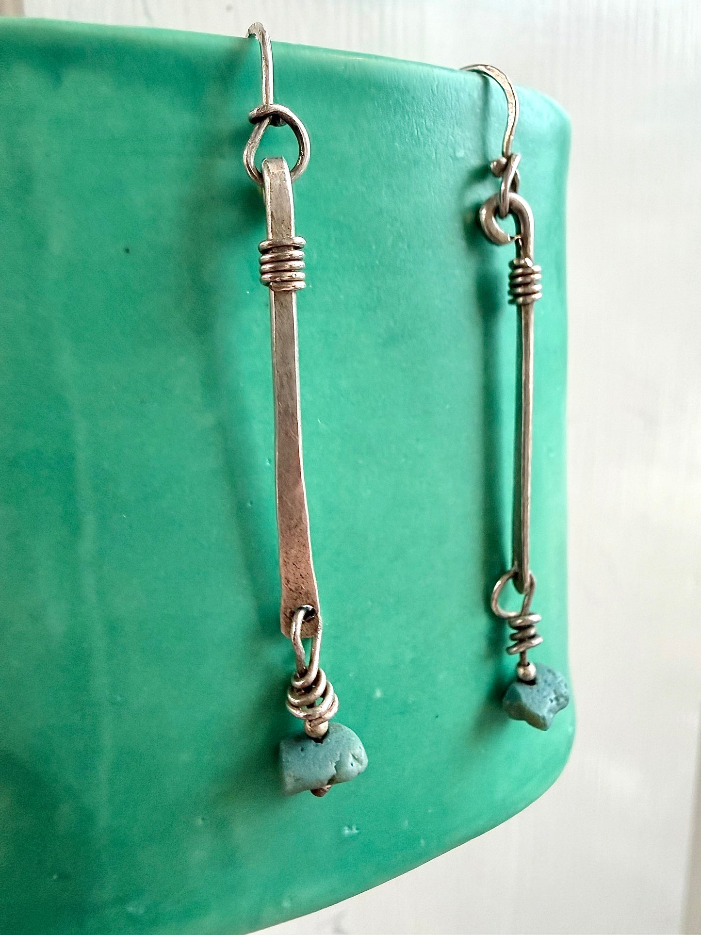 Silver Bar and Leland Blue Earrings