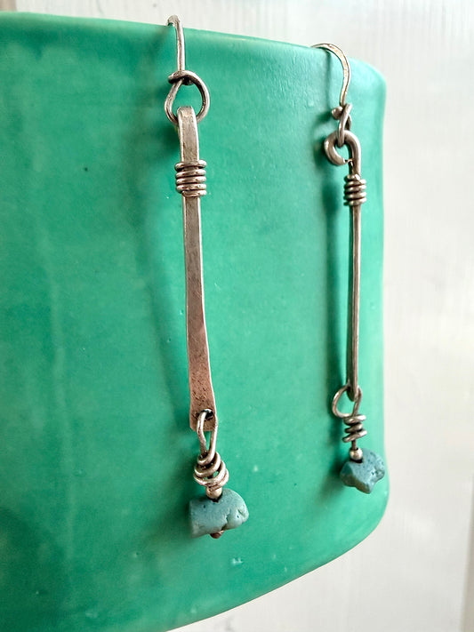 Silver Bar and Leland Blue Earrings