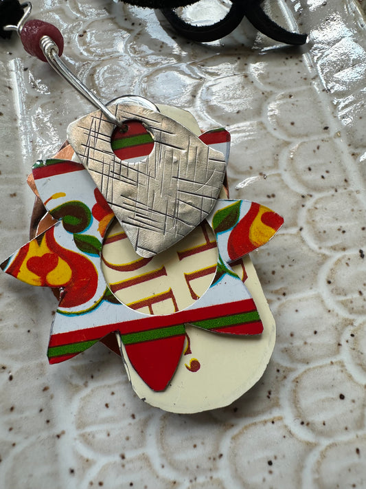 Vintage Tin Pendant Leather Cord Necklace (Adj.)