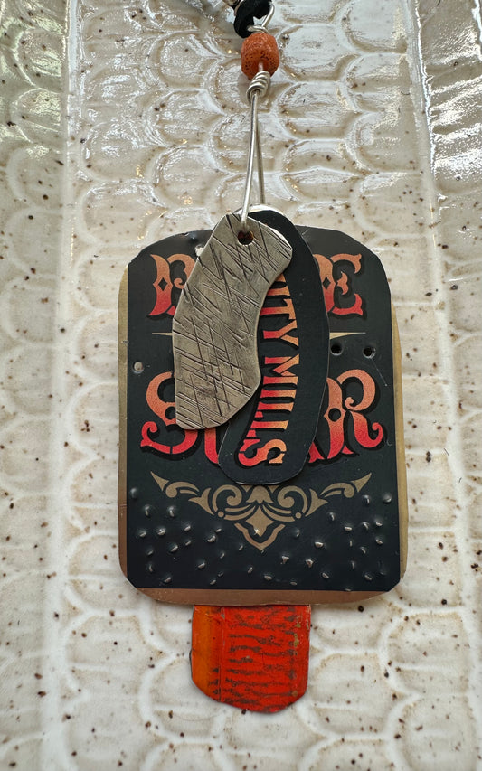 Vintage Tin Pendant Leather Cord Necklace (Adj.)