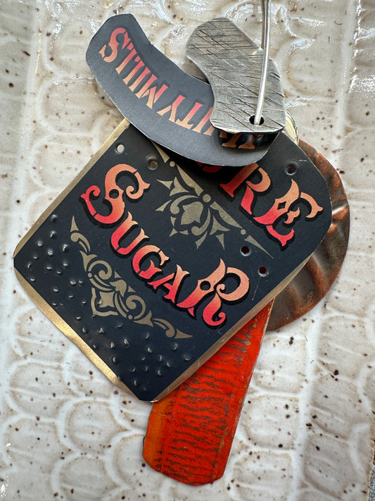 Vintage Tin Pendant Leather Cord Necklace (Adj.)