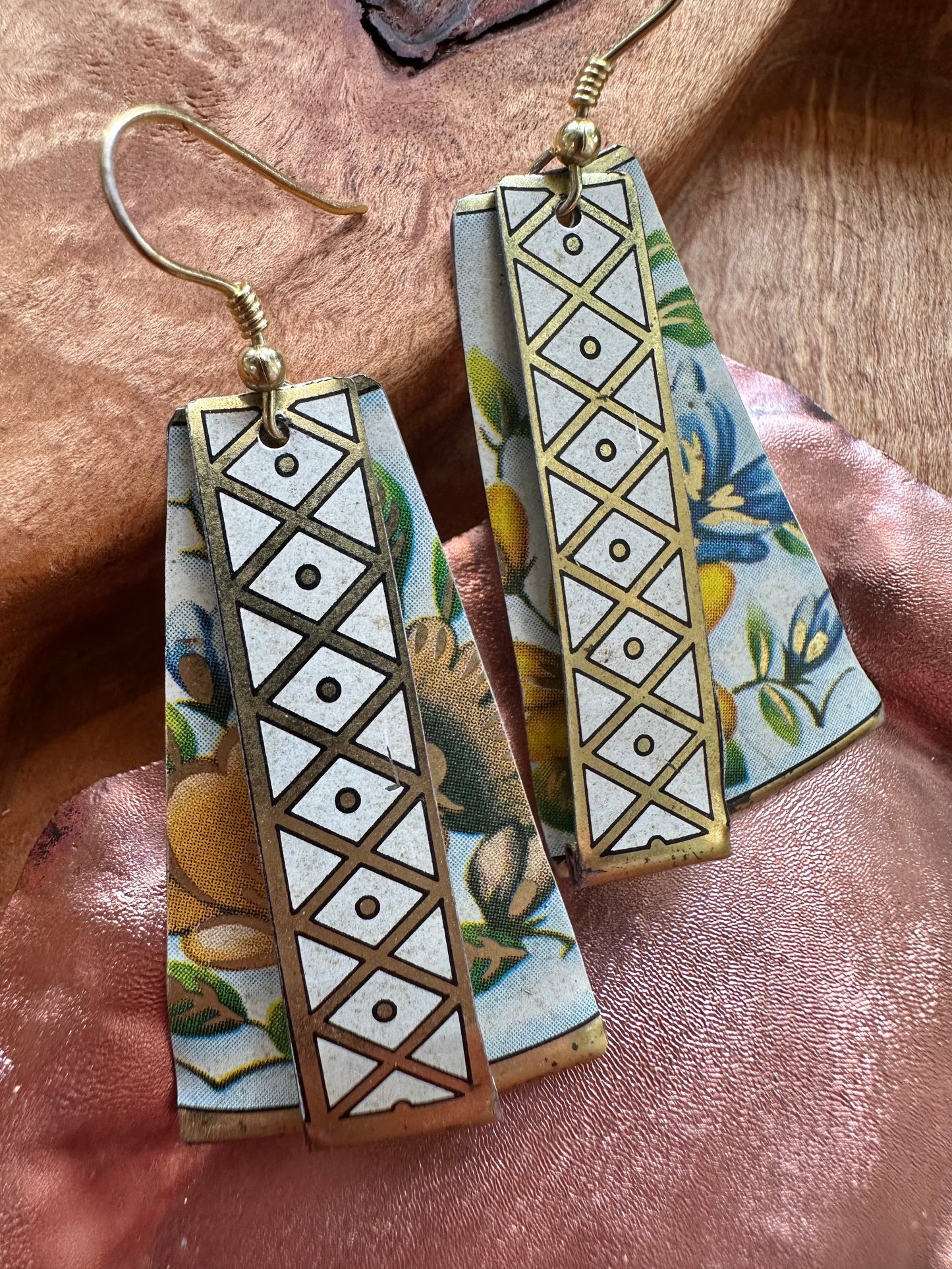 Vintage Tin Earrings - 14k Gold Plate Wires