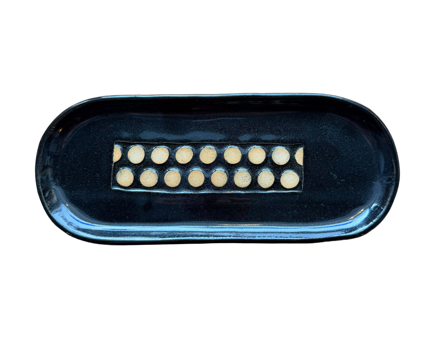 Ceramic Oval Tray - Black w/ Dots