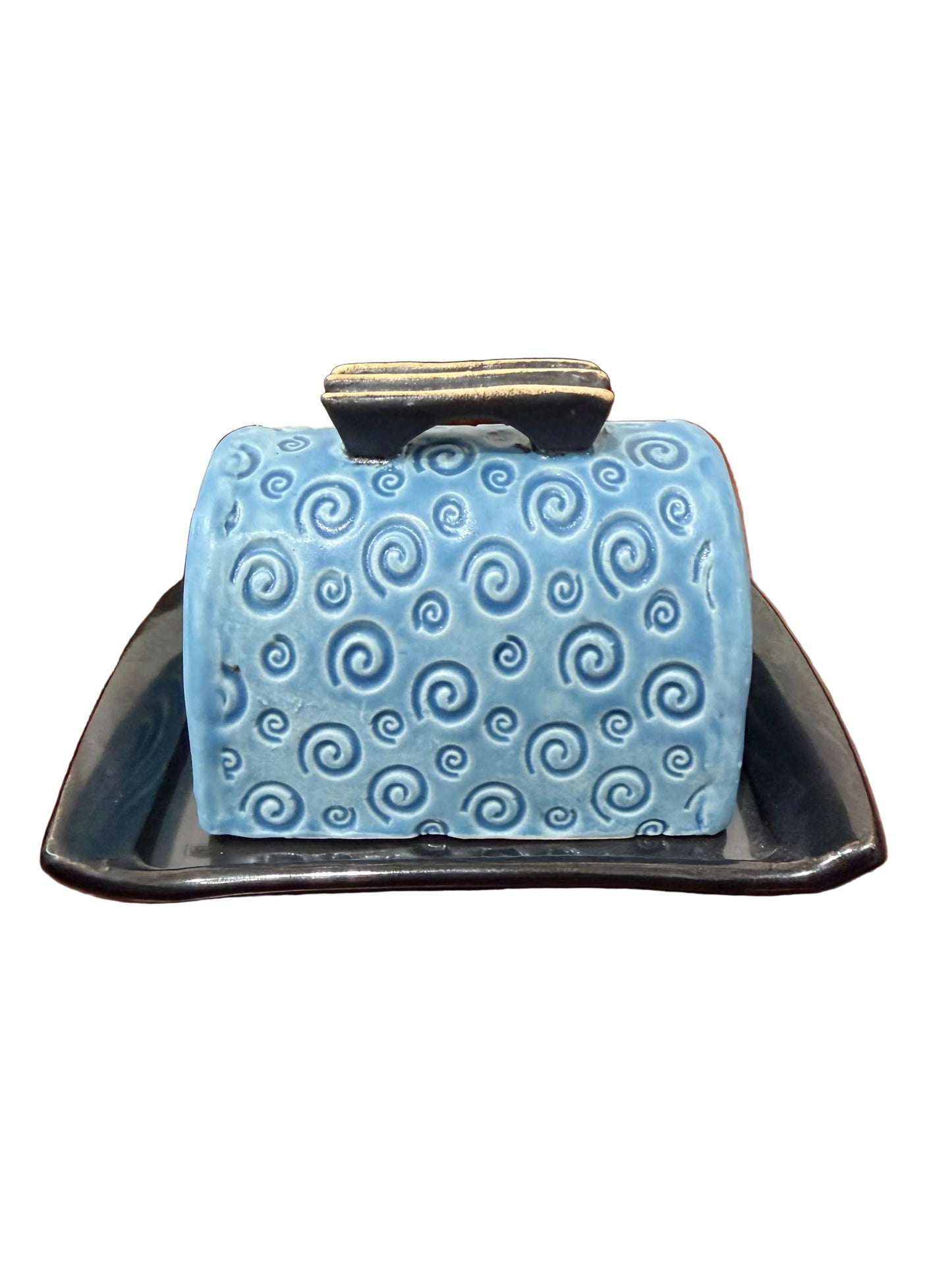 Half Butter Dish - Light Blue & Black