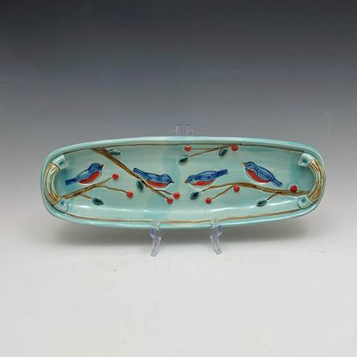 Long Bluebird Serving Tray with Handles