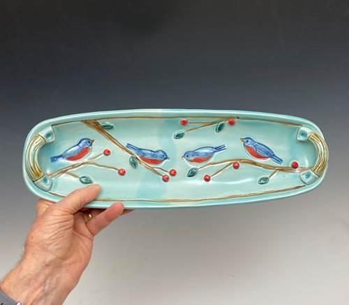 Long Bluebird Serving Tray with Handles