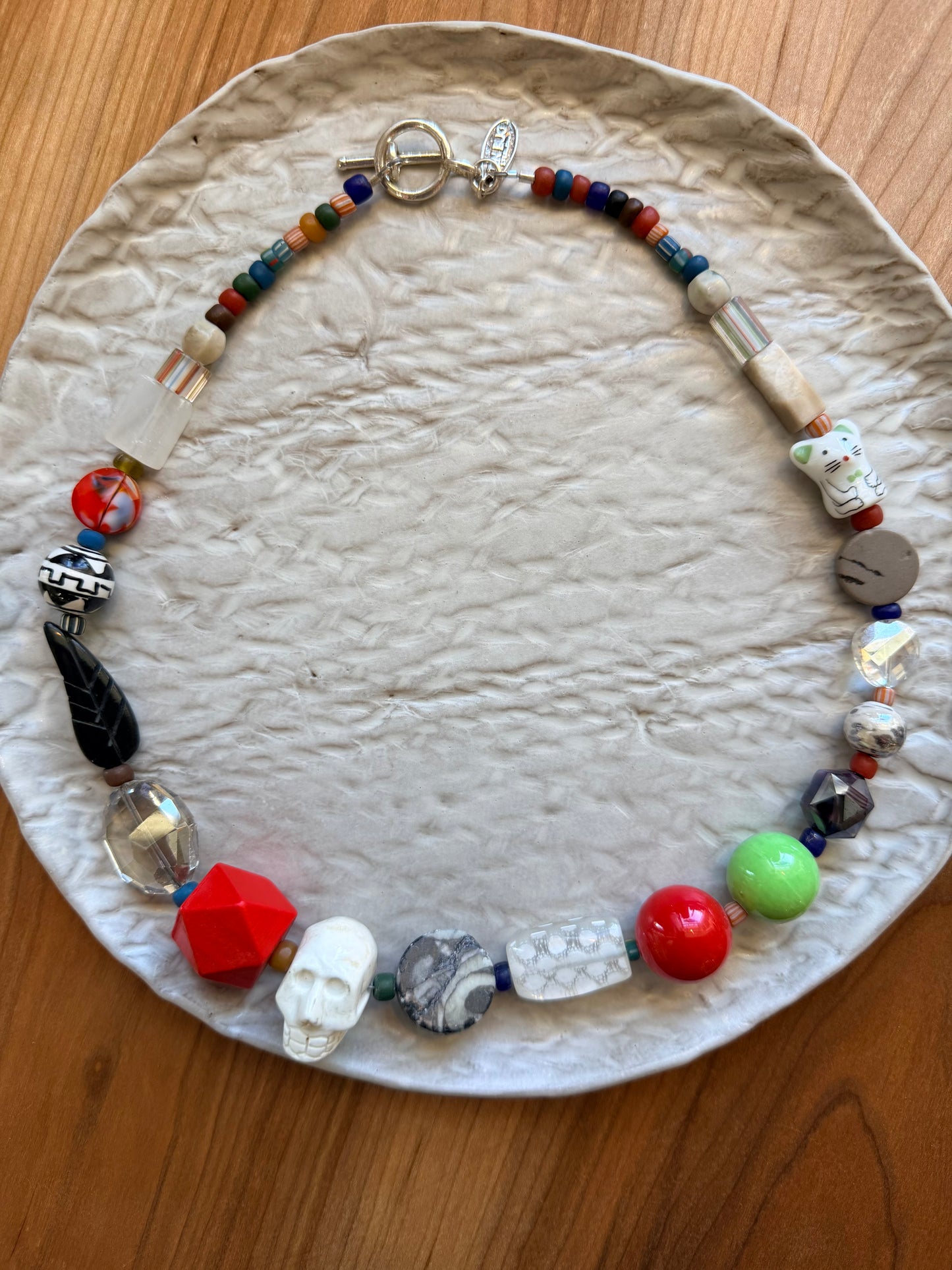 Long Colorful Necklace in Glass and Enamel