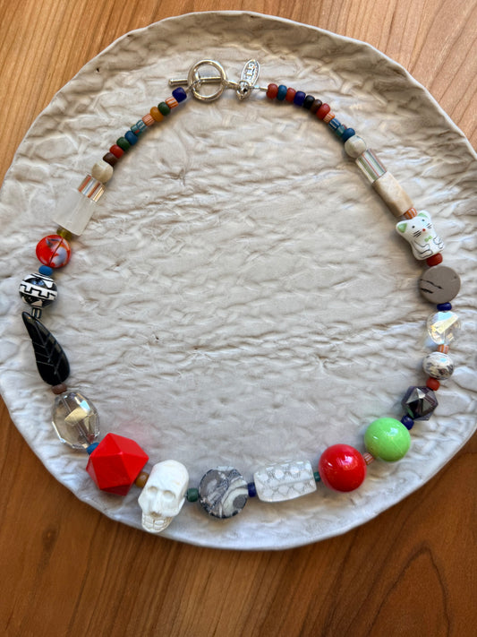 Long Colorful Necklace in Glass and Enamel