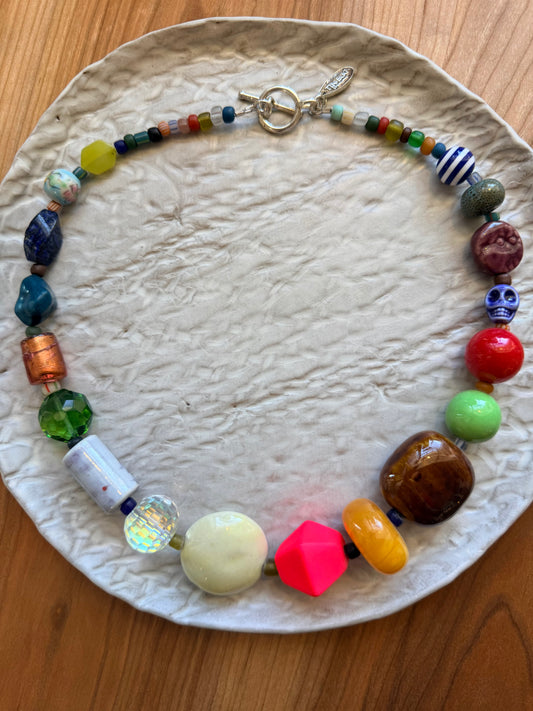 Long Colorful Necklace in Glass and Enamel