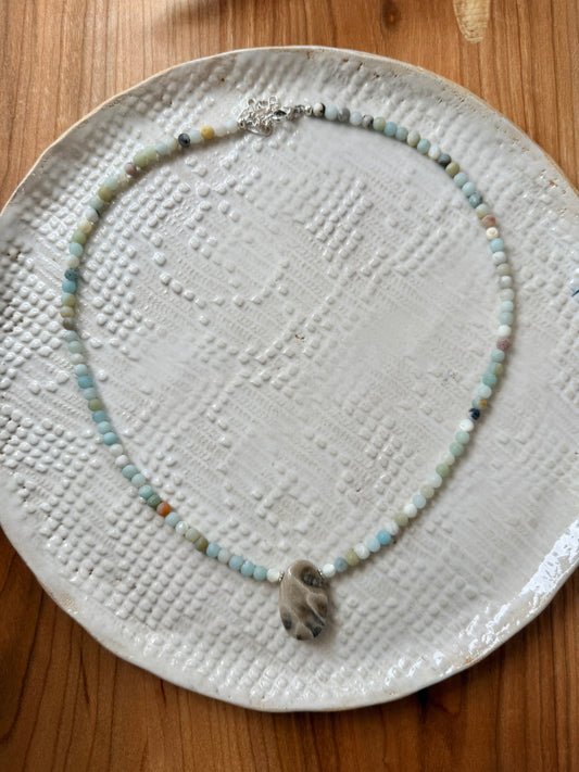 Beaded Necklace w/ Calcite & Petoskey Stone