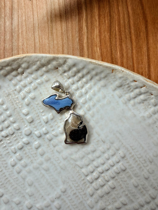 Leland Blue and Petoskey Cast Michigan Pendant - Upper and Lower
