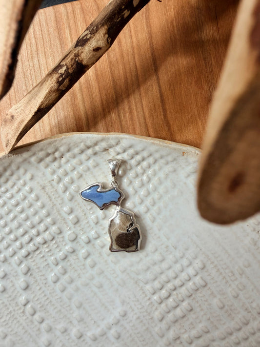 Leland Blue and Petoskey Cast Michigan Pendant - Upper and Lower