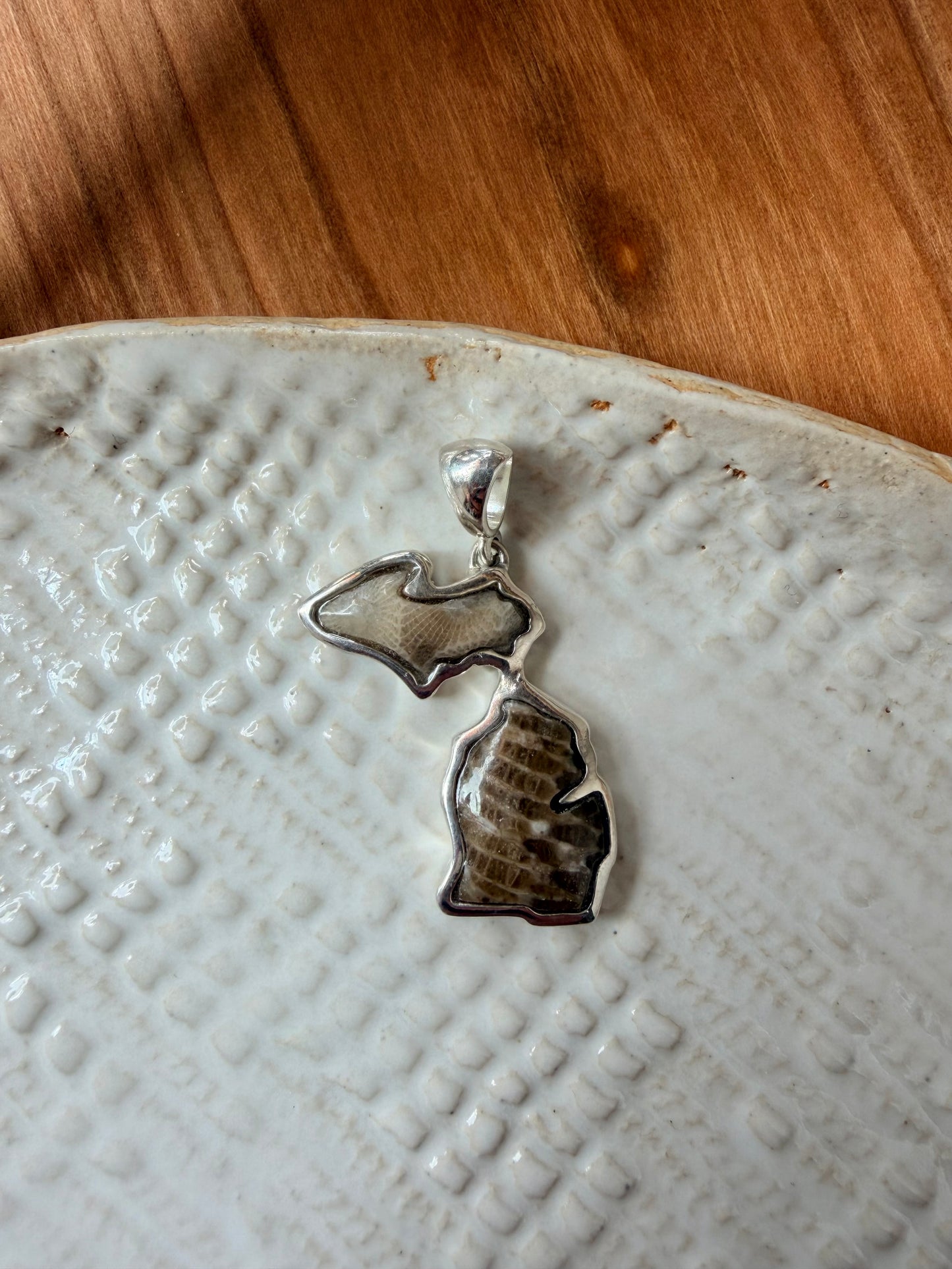Michigan Map Pendant - Upper Petoskey Stone and Lower Charlevoix Stone