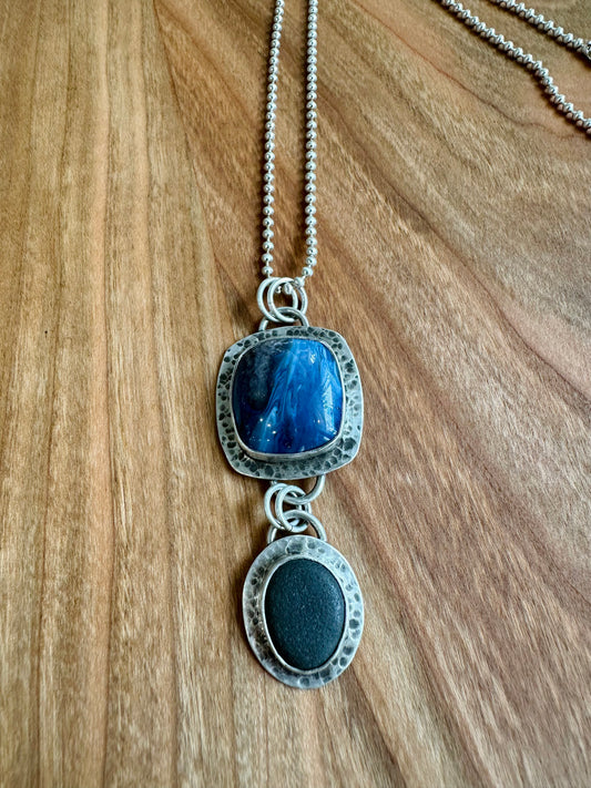Leland Blue with Lake Superior Basalt Set in Sterling Silver Necklace - 18"