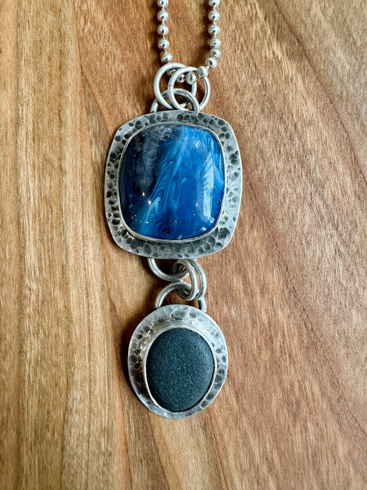 Leland Blue with Lake Superior Basalt Set in Sterling Silver Necklace - 18"