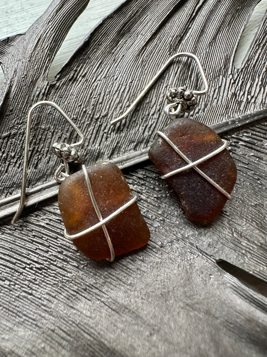 Michigan Beach Glass Earrings - Brown