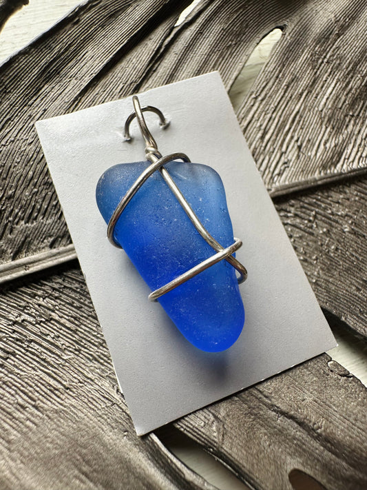 Michigan Beach Glass Pendant - Blue
