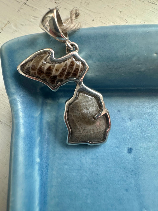 Petoskey Stone and Silver Charm