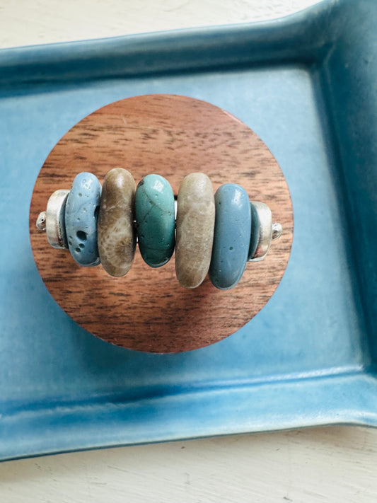 Leland Blue and Petoskey Stone Pebble Ring