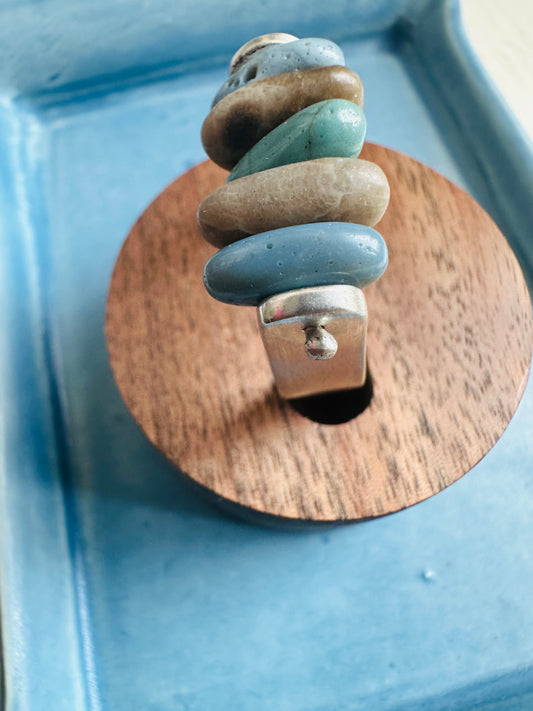 Leland Blue and Petoskey Stone Pebble Ring
