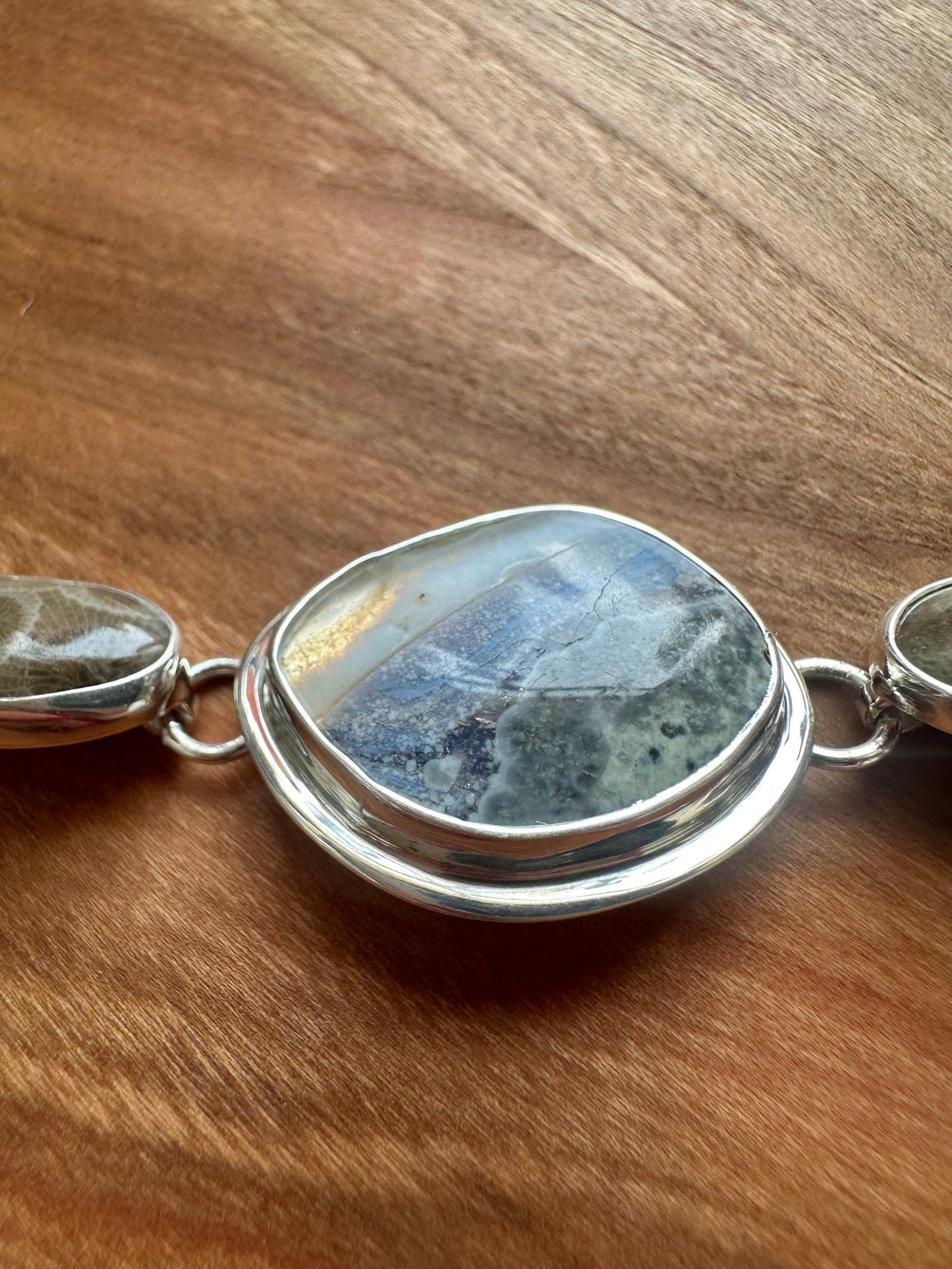 Leland Blue Stone and Petoskey Stone Oval Framed Bracelet